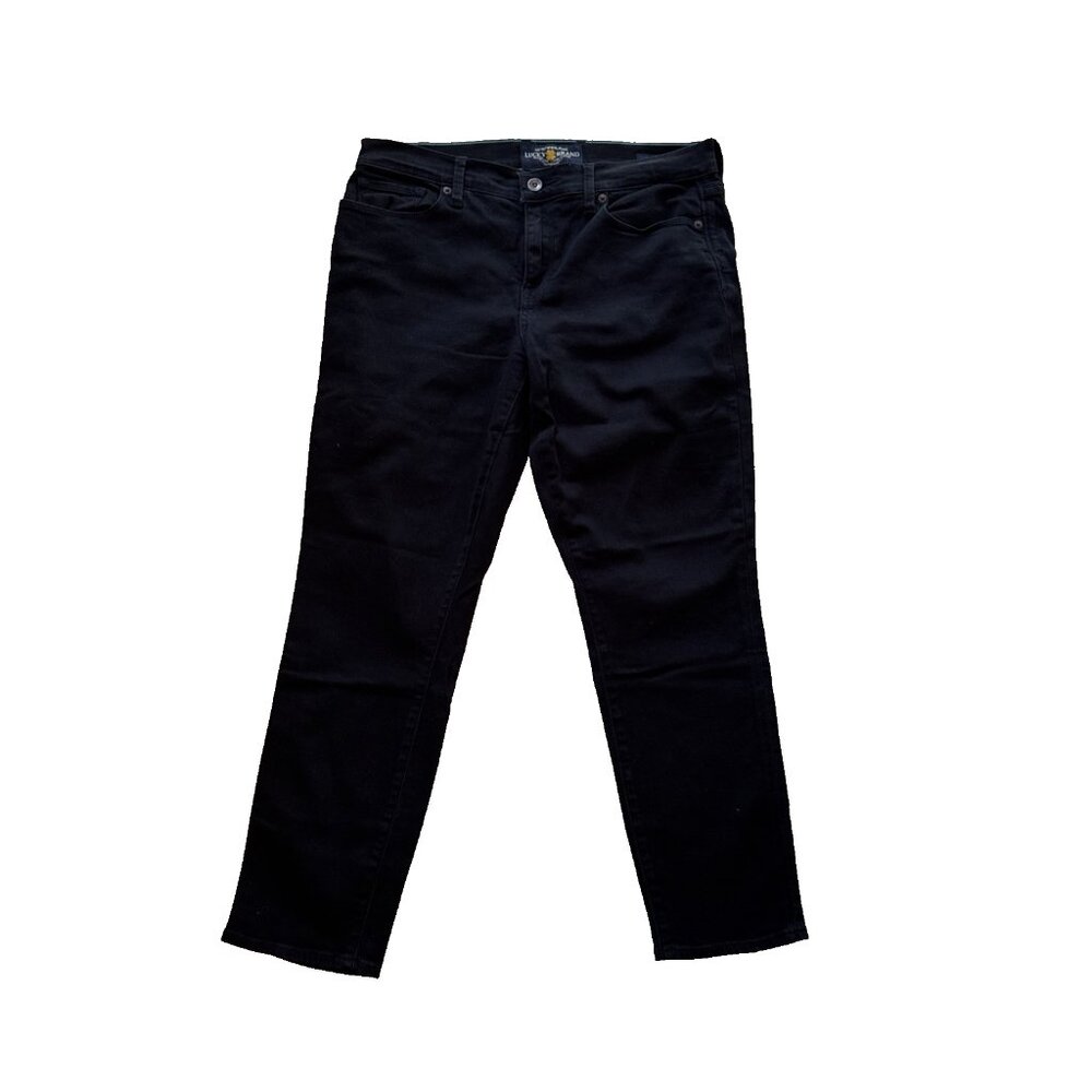 New Lucky Brand‎ Sofia Capri Jean Sz 12/31 Black Curvy teal accent Lucky You zip